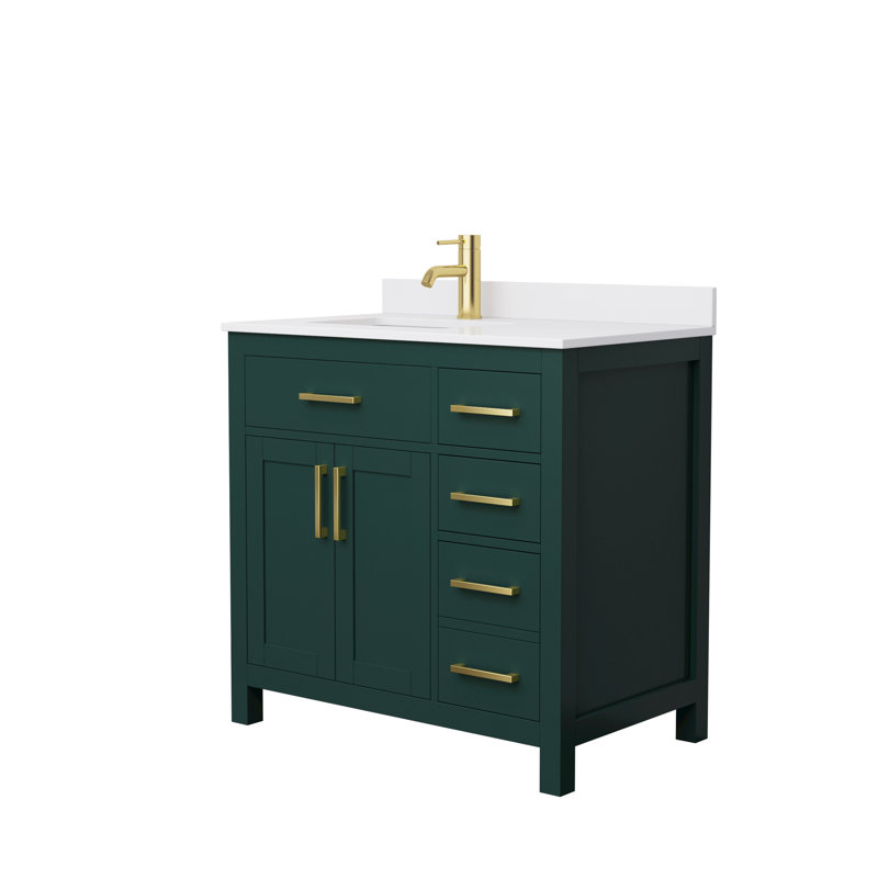 Beckett 36" Freestanding Single Bathroom Vanity with Cultured Marble Top, Green, White Cultured Marble, Brushed Gold