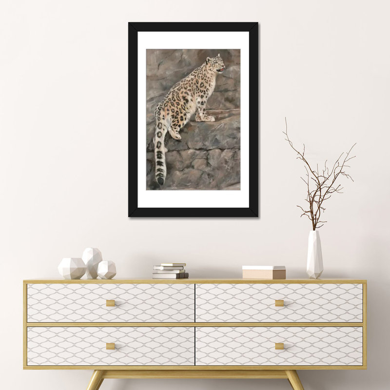 «Snow Leopard I», impression sur toile, Papier d'art encadré noir, Blanc, H 32 po x l 24 po x P 1 po