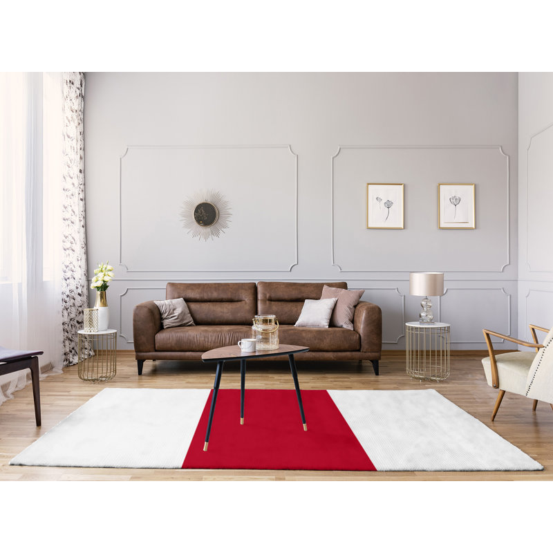 Tapis blanc rayé/rouge Los Angeles, Rectangle 9 pi x 12 pi