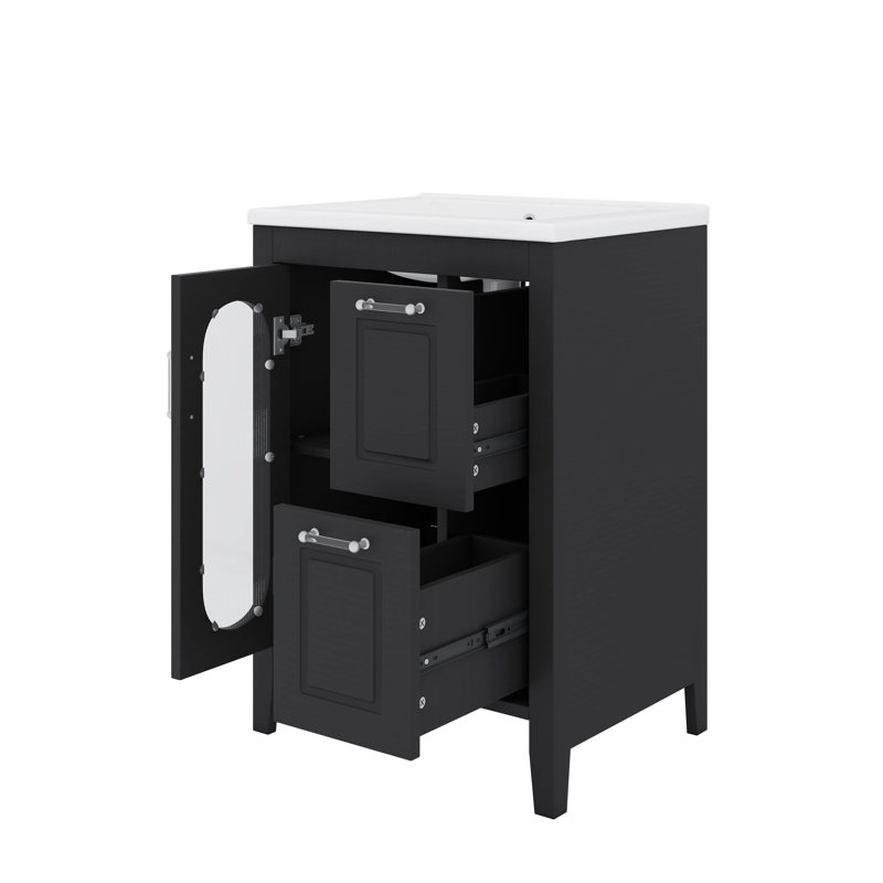 Meuble-lavabo 24 po avec deux tiroirs, une porte et une tablette réglable, Noir