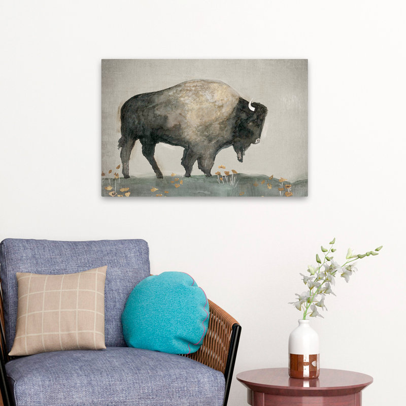 Animaux, Buffalo en coquelicots, art mural, H 16 po x l 24 po