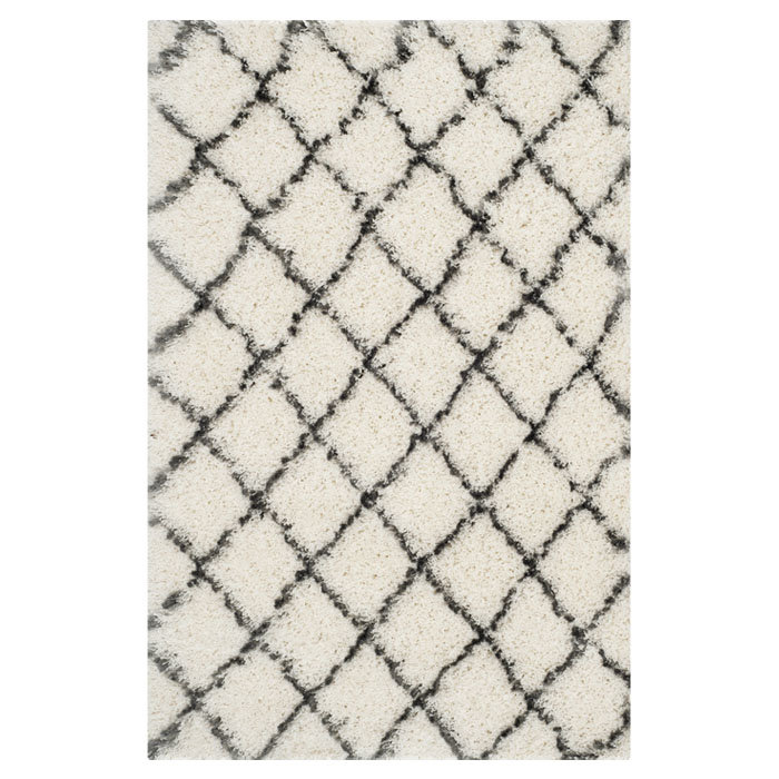 Grey and Ivory Tufted Trellis Shag Rug, 3'3" x 5'3"