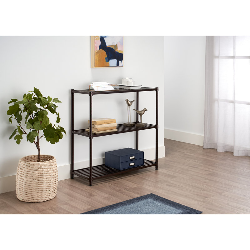 TRINITY Dark Bronze 3-Tier Decorative Steel Slat Shelving Unit (36 in. W x 35 in. H x 14 in. D)