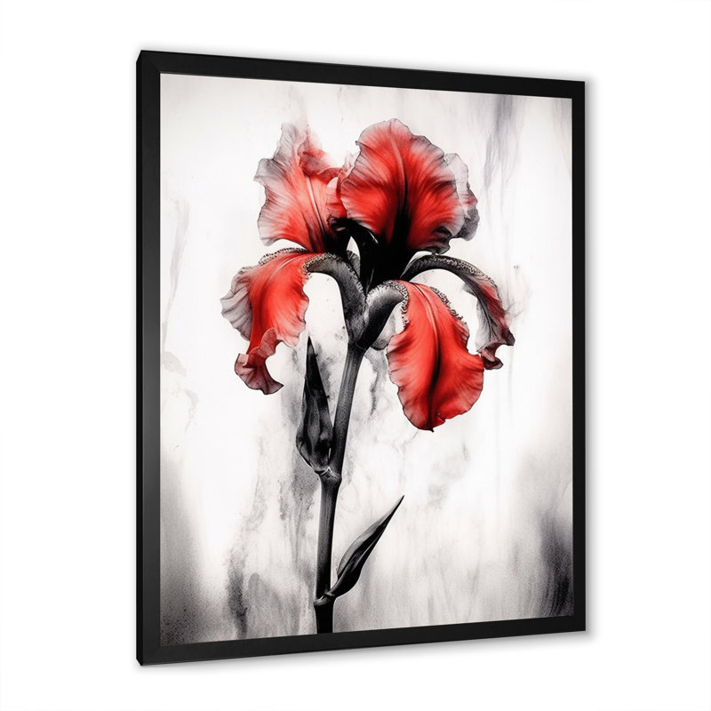 «Red Black Iris Petal I» sur toile, H 32 po x l 16 po x P 1 po, Cadre photo noir