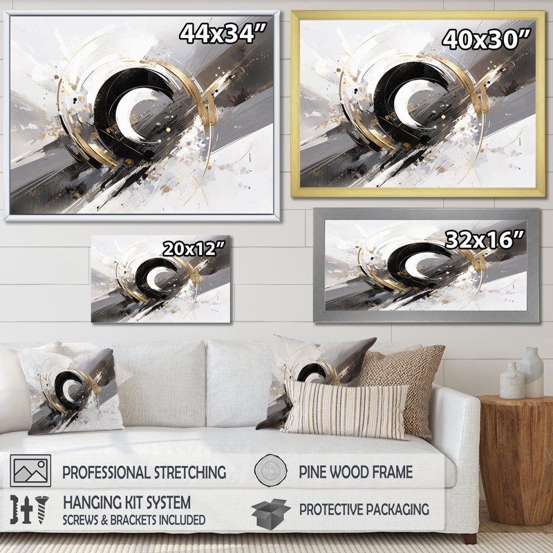 Tourbillons aux multiples facettes or gris - Cubisme, Cadre flottant doré, H 34 po x l 44 po x P 1,5 po