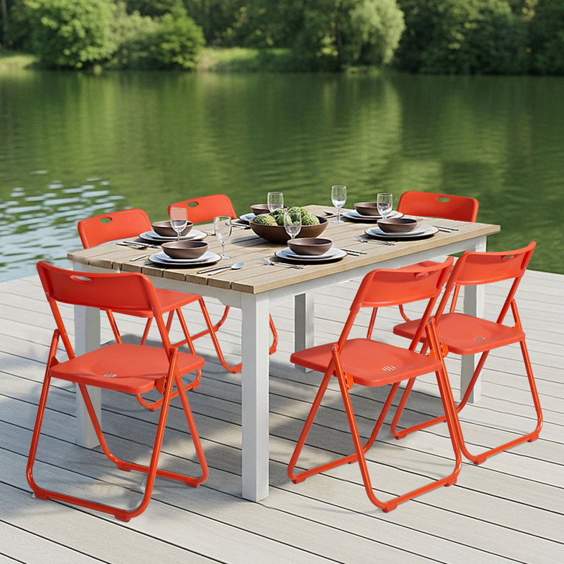 Patio Orange Plastic Folding Chair(Set Of 6), Orange