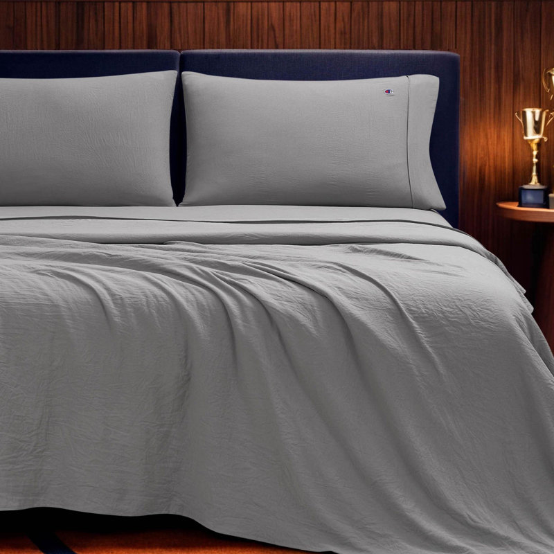 Champion Embroidery Patch Microfiber Sheet Set, Gray, Twin