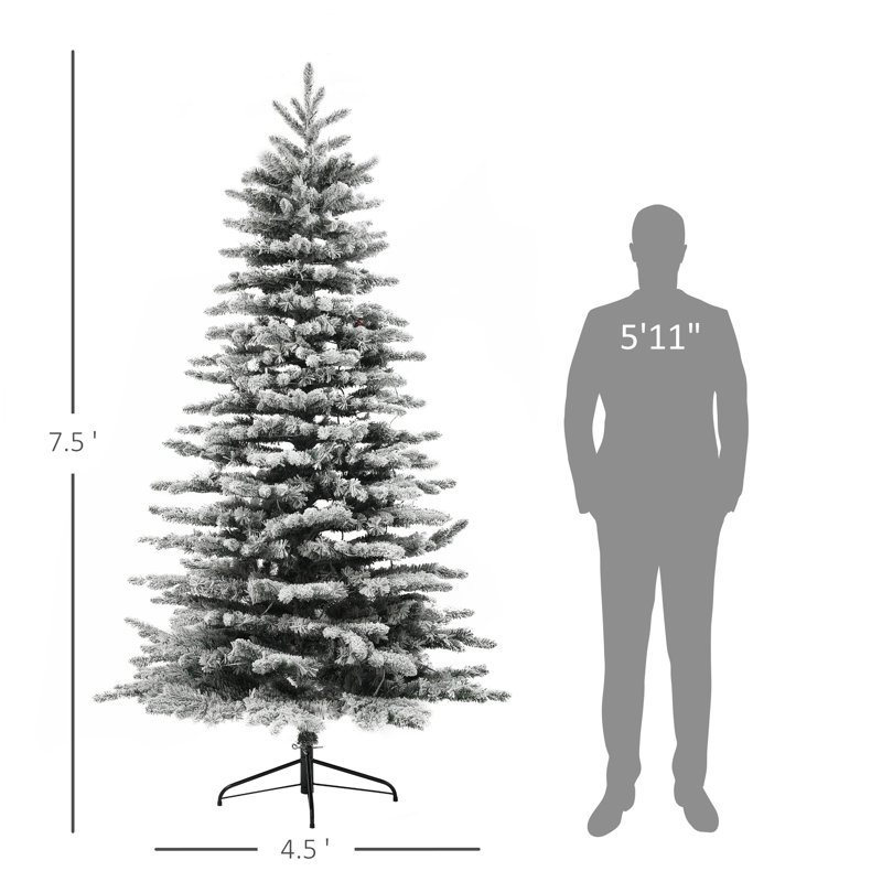 Arbre de Noël artificiel à charnière enneigé 6,5 / 7,5 pi avec lumières DEL, 7.5'