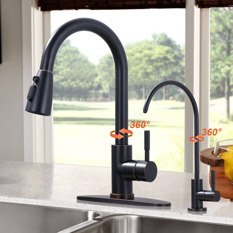 ARCORA Stainless Steel Pull-Down Kitchen Faucet and Water Filter Faucet Combo, Oil Rubbed Bronze