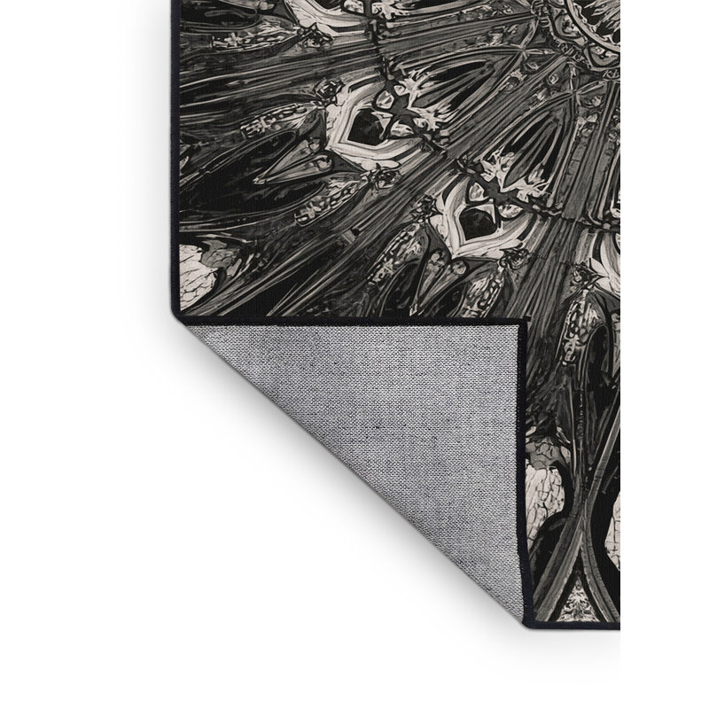 Tapis en marbre orné de pierres noires lavables à la machine Botkins, 3 X 5