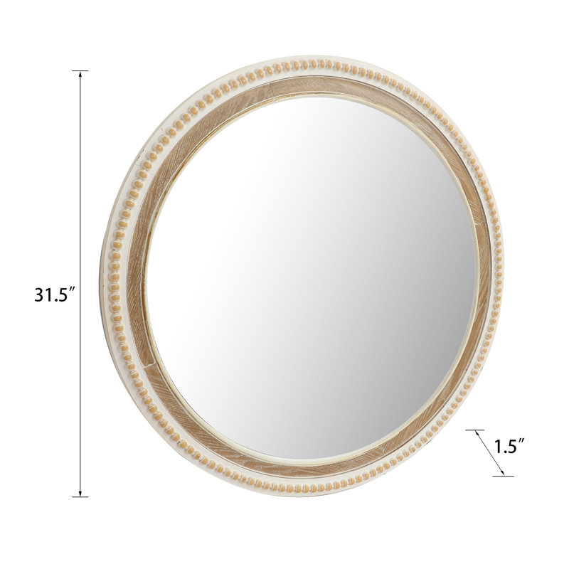 Frostley  Round Wood Wall Mirror with Beaded Detailing, 31.5" x 31.5" 