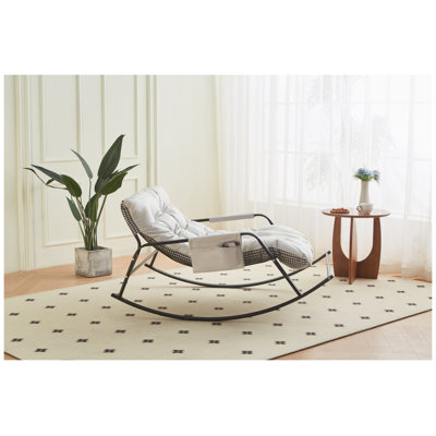White Technical Leather Upholstered Rocking Chair with Ladder Back Design
