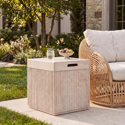 Xenon Fluted Handcrafted Modern Minimalist Travertine-Look MGO Side Table