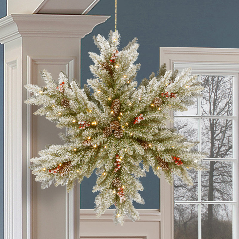 The Holiday Aisle® 32 in. Dunhill Fir Double-Sided Flocked Snowflake with LED Lights