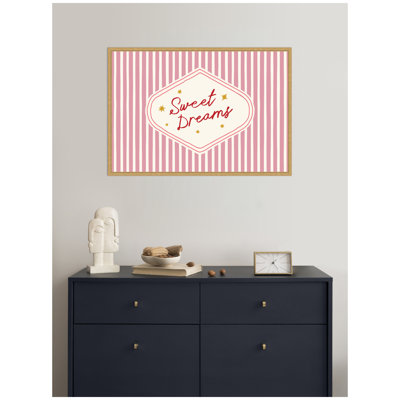 Sweet Dreams Retro Typography Pink and Red Stripe by Lucky Guava Framed Canvas Wall Art Print