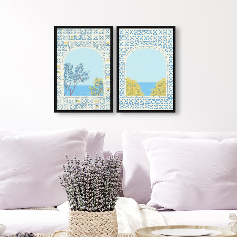 Mediterranean Window Set Set by Oliver Gal, 74"H x 50"W, Black Floater Frame