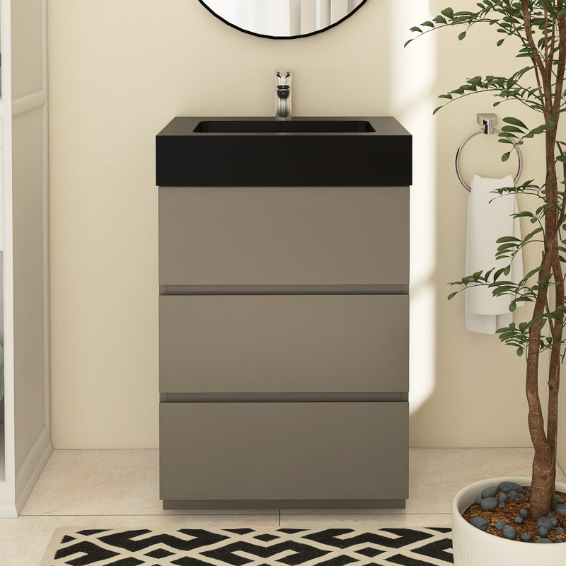 Meuble-lavabo simple Reniel, Gris, Noir, noir, noir, noir, 24"