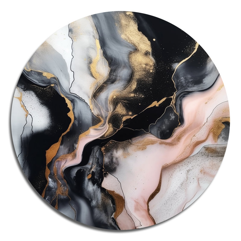 Black Gold Texture Splash Marble Abstract Wall Decor on Metal, 16" H x 16" W x 1" D
