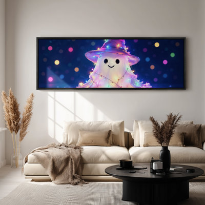 Grande toile encadrée - Décoration d'Halloween avec une adorable sorcière fantôme - 152 x 51 cm ou 152 x 76 cm