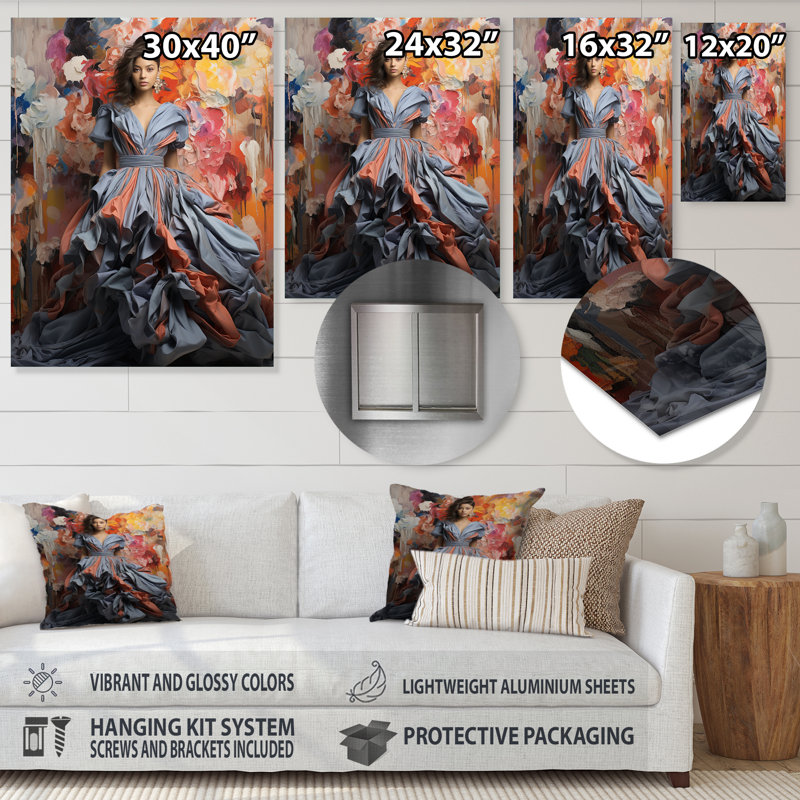 Fashion Ethereal Elegance Runway Woman - Fashion Metal Wall Art, 32" H x 24" W x 1" D