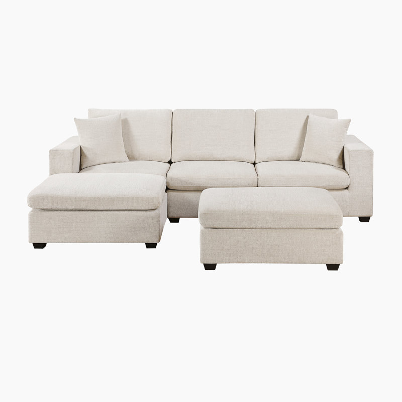 Bunnell 118" Modern & Contemporary Chenille 5-Piece Modular Sectional Sofa with Two Ottomans and Matching Pillows