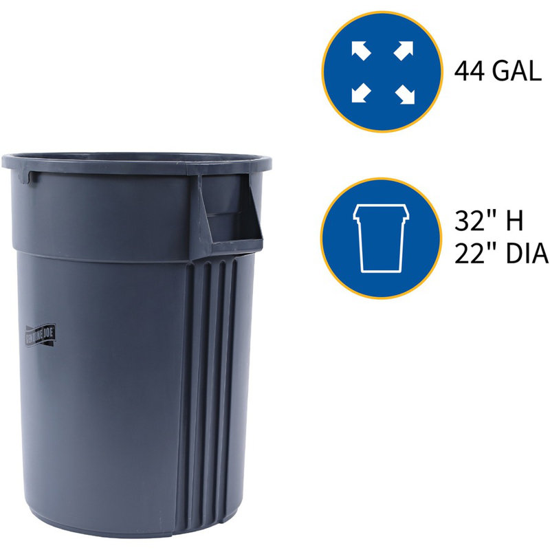 Gray Heavy-Duty Plastic Waste Container with Handles - 44 Gallons