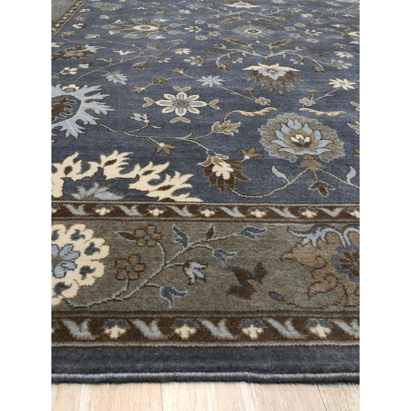8x10 Gray Hand-Knotted Wool Floral Symmetry Traditional Modern Contemporary Carpet Rug