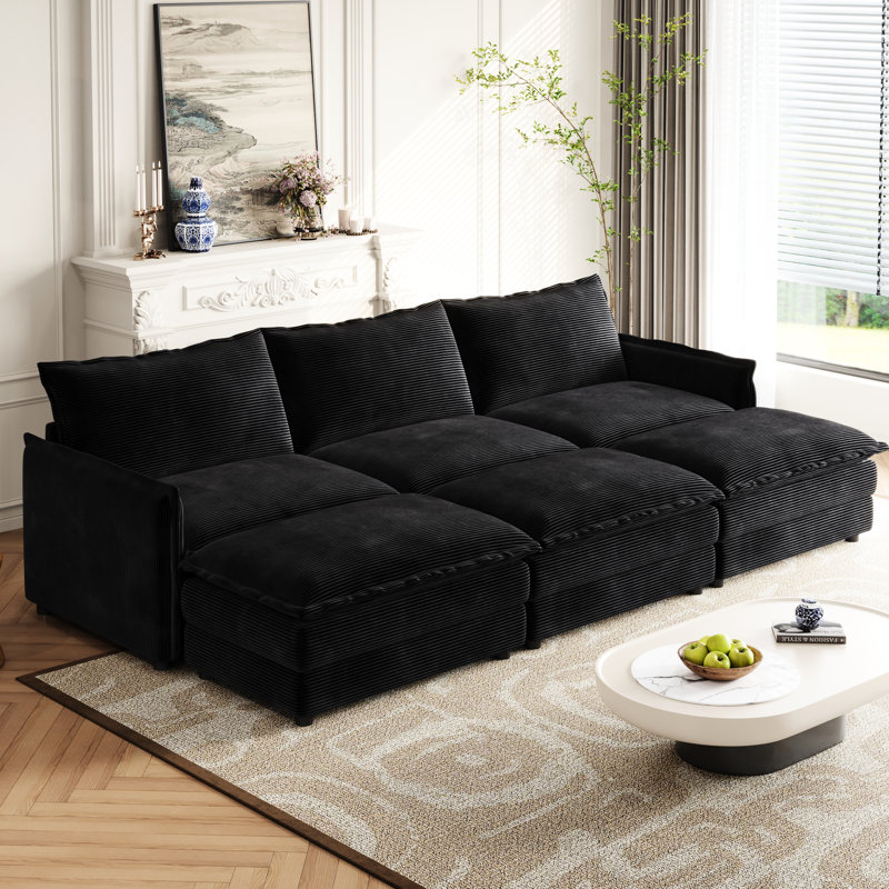 Velours côtelé avec mousse et repose-pieds amovibles - 3 repose-pieds confortables, Black