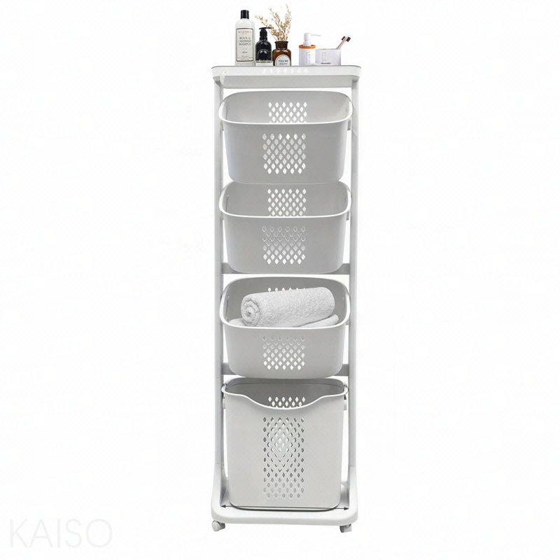 4-Tier Laundry Hamper Sorter, Laundry Storage Organizer With Wheels Removable Rolling Laundry Baskets, Bathroom Cart