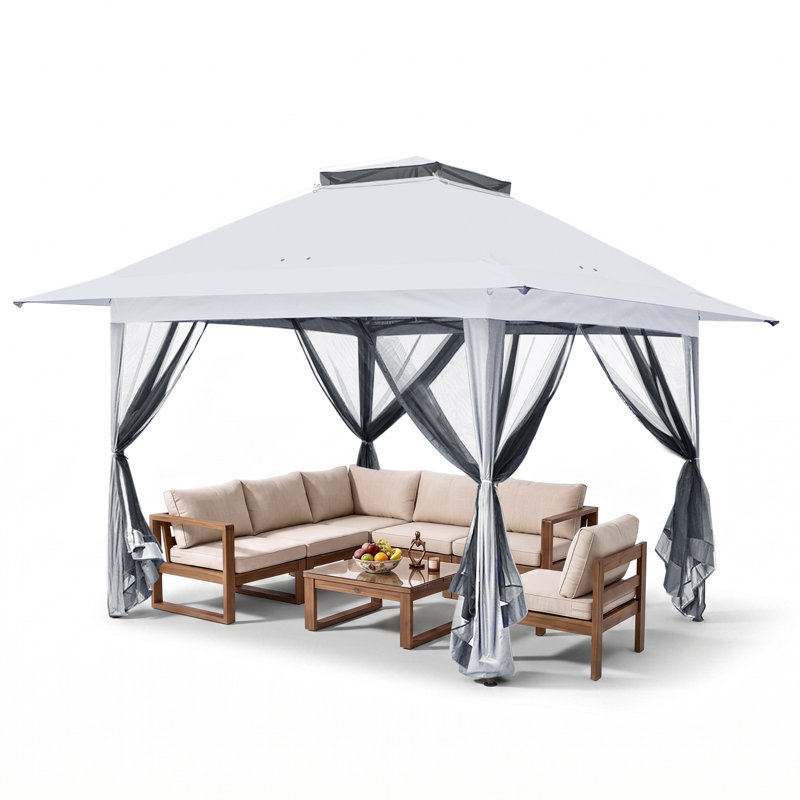 Pavillon de jardin escamotable 13 pi L 13 pi. D Patio en métal, Blanc