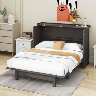 Full Size Murphy Bed With 3 Storage Drawers And Charging Station, X-Shape Cabinet Bed