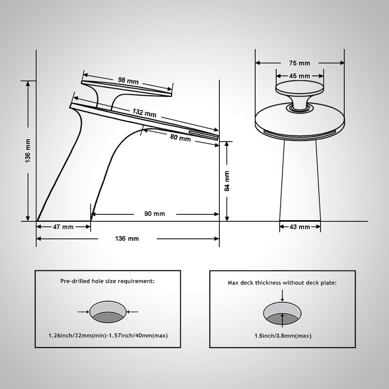 Robinet de salle de bain à un trou Waterfall avec plaque de recouvrement et drain, Or brossé