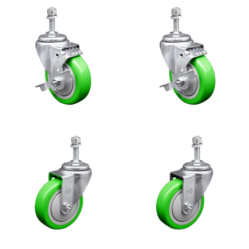 Poly Wheel Swivel 5/8 Inch Threaded Stem Caster Set with Brake