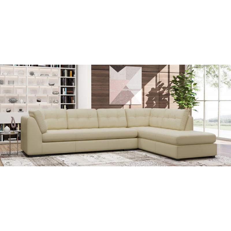 Canapé modulaire en cuir véritable de 126 po de large Rameek, Orienté vers le côté droit, Cuir véritable brun