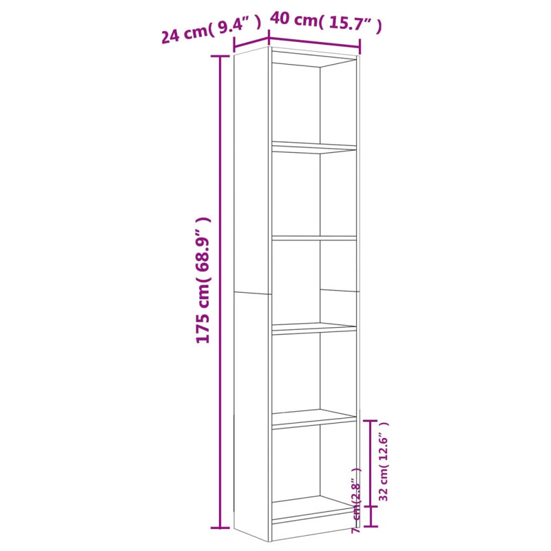 vidaXL 4-Tier Book Cabinet Bookshelf BookCase Stand Storage Rack Engineered Wood, (4 Shelves) 80 W x 24 D x 142 H cm