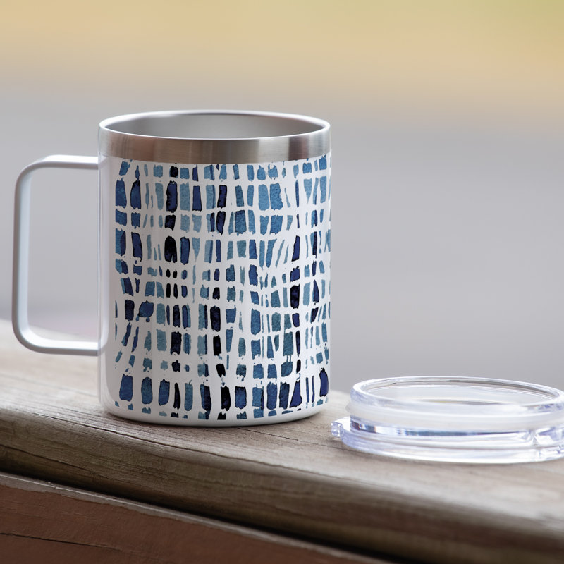 Tasse en acier inoxydable avec couvercle 12 onces Ebern Designs Indigo Waves