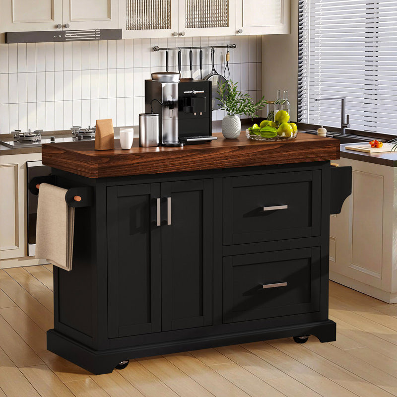Modern 53" Kitchen Islands With Multi-Storage, Black