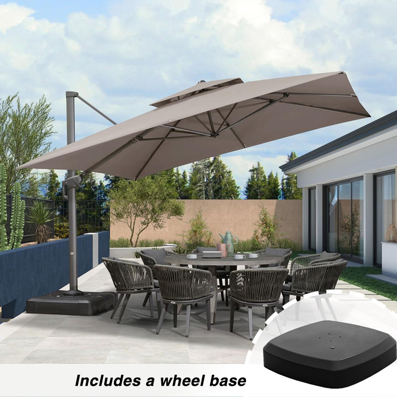 Yoav 144'' Cantilever Advanced Fabric Umbrella with wheeled Base, Taupe