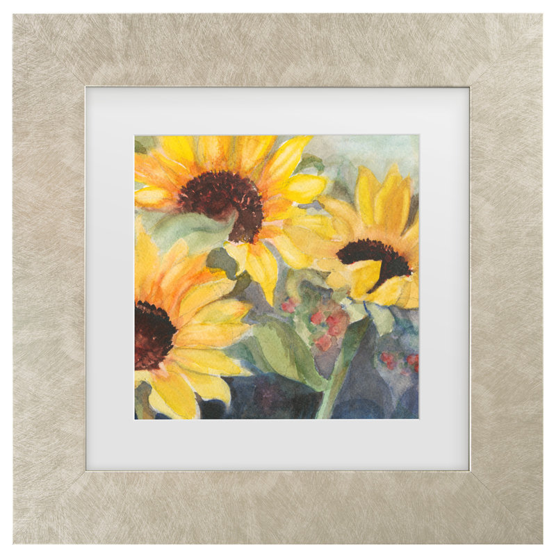 Tournesols dans l'aquarelle II par Sandra Iafrate, H 14,5 po x l 14,5 po x P 0,625 po, Champagne