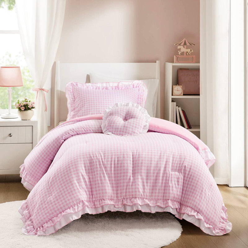 Édredon simple / simple TG à double bord à volants, motif et couche blanche douce - Microfibre brossée, légère, respirante pour une utilisation à l'année Confortable Facile à nettoyer