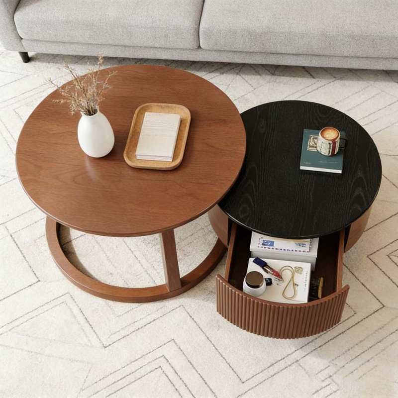 Table basse gigogne vintage avec tiroir