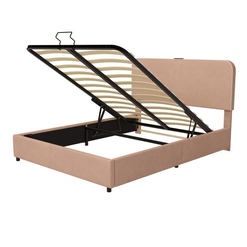 Lit de rangement hydraulique Ineva, lit de rangement relevable avec lumière DEL RVB, haut-parleur Bluetooth, aucun sommier nécessaire