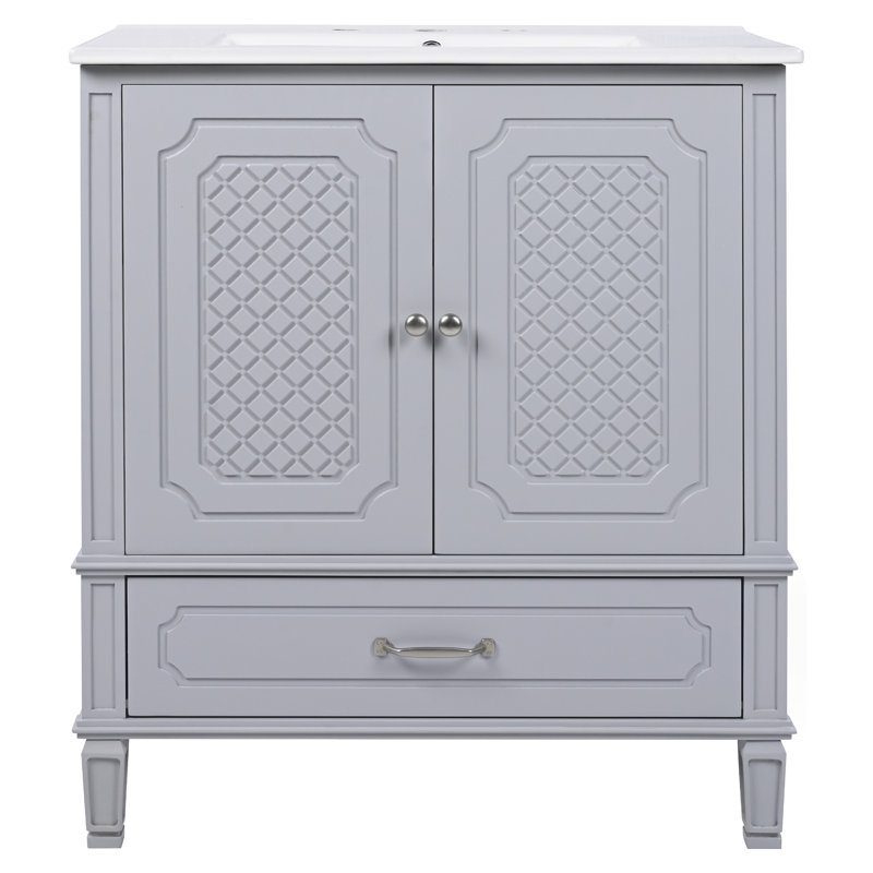 Meuble-lavabo 30 po avec lavabo style rétro, Gris
