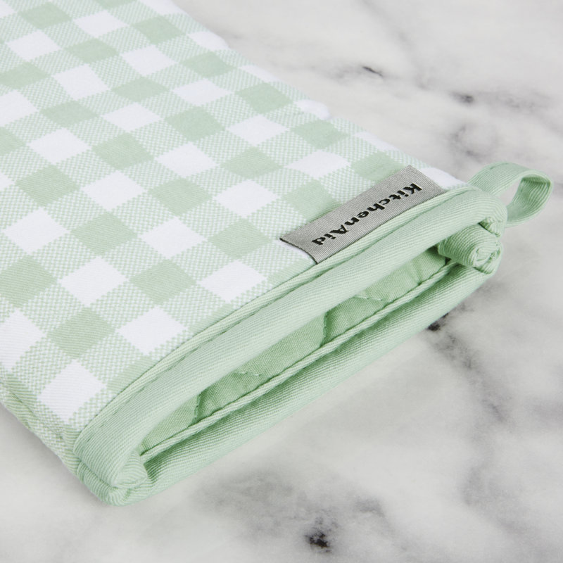 KitchenAid Gingham Oven Mitt 2-Pack Set, 7" x 13", Green