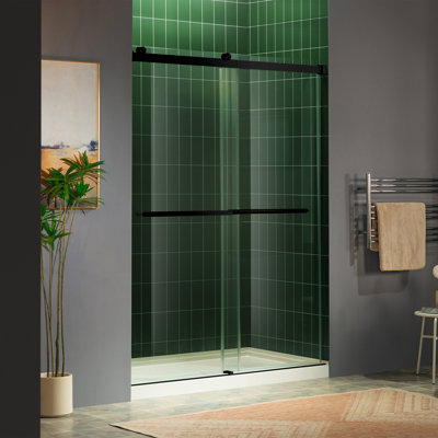 Porte de douche semi-sans cadre coulissante double l 44 à 48 po x H 80 po avec verre trempé transparent de 5/16 po (8 mm)