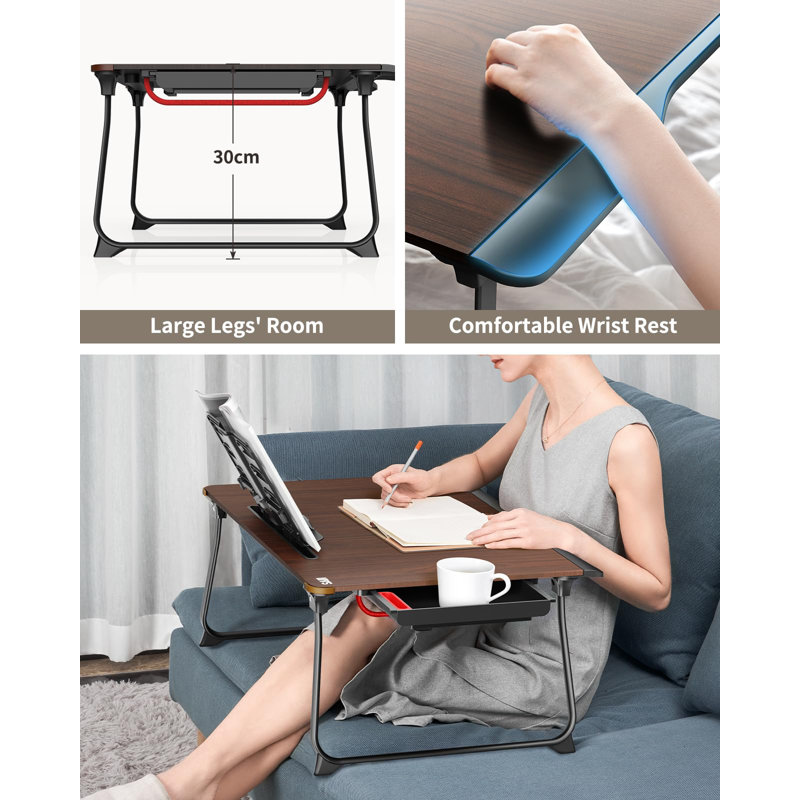 Extra Large Foldable Laptop Bed Desk – Ergonomic, Sturdy, With Storage For Ultimate Comfort, Brown