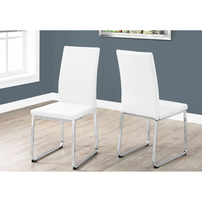 Of 2 Dining Chairs, White Faux Leather Covered, Stable Metal Base, Modern Kitchen & Furniture