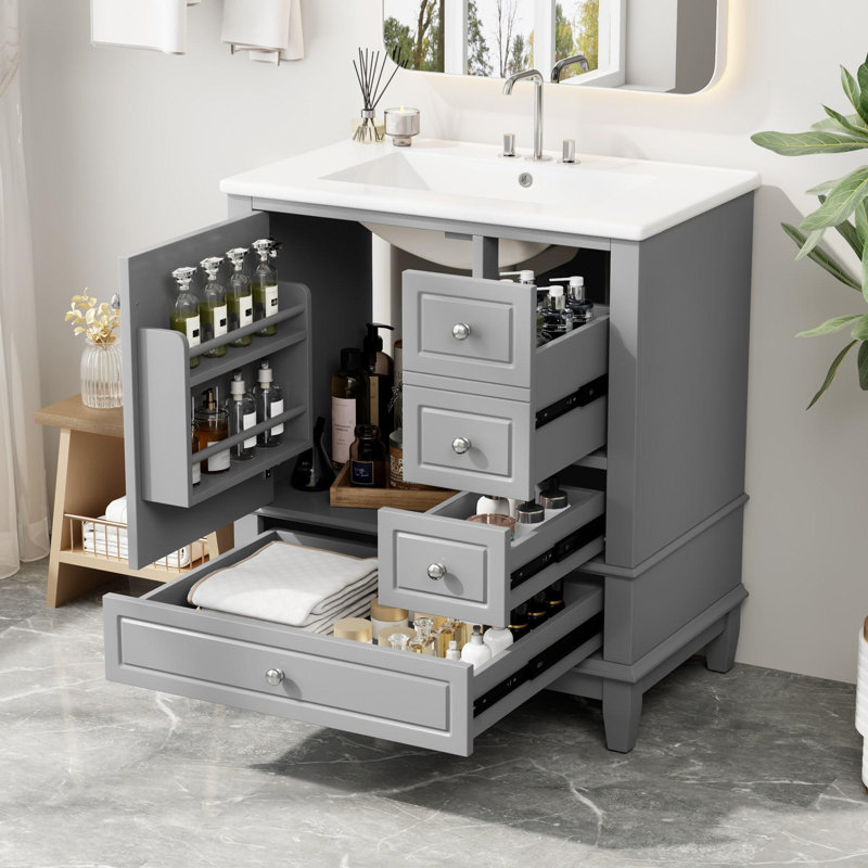 Meuble-lavabo autoportant de 30 po avec lavabo en céramique