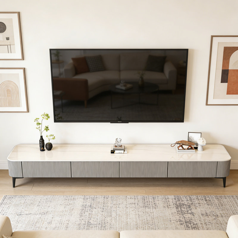 Meuble télé Rock Slab, H 15,35 po x L 86,61 po x l 11,81 po, Blanc / gris / noir