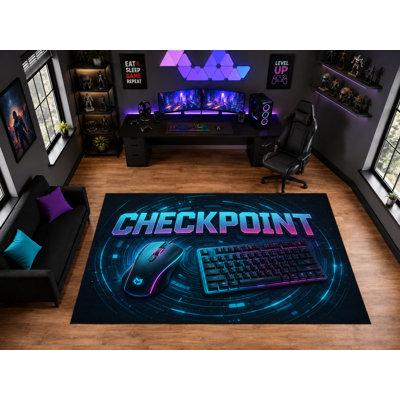 Tapis pour souris à point de contrôle large de 6 pi 7 po x 9 pi 10 po «Ultra Light Poids» pour décoration de salle de jeux, tapis doux à poils courts avec envers en silicone antidérapant, noir, bleu, mauve